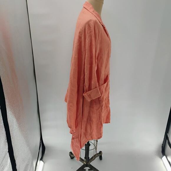 Verandah by Vina Orange Poncho Free Size tunic top 100% linen lagenlook peach - Picture 7 of 11